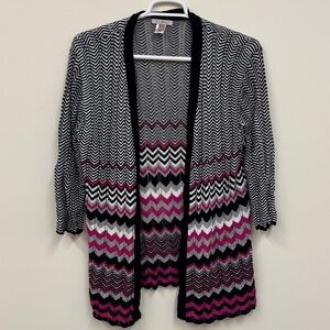Roz & Ali Black and‎ Pink Chevron Cardigan